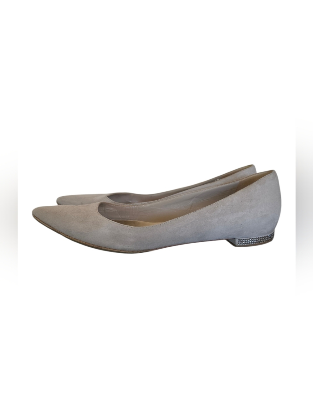 Burberry Suede Light Gray Pointed toe Shiny Stones heel Ballet Flats sz36.5/5.5